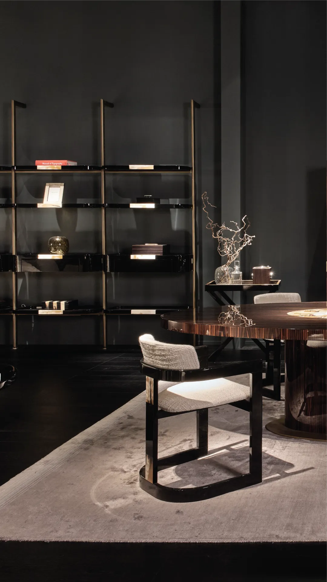 Arcahorn shelving and dining chair