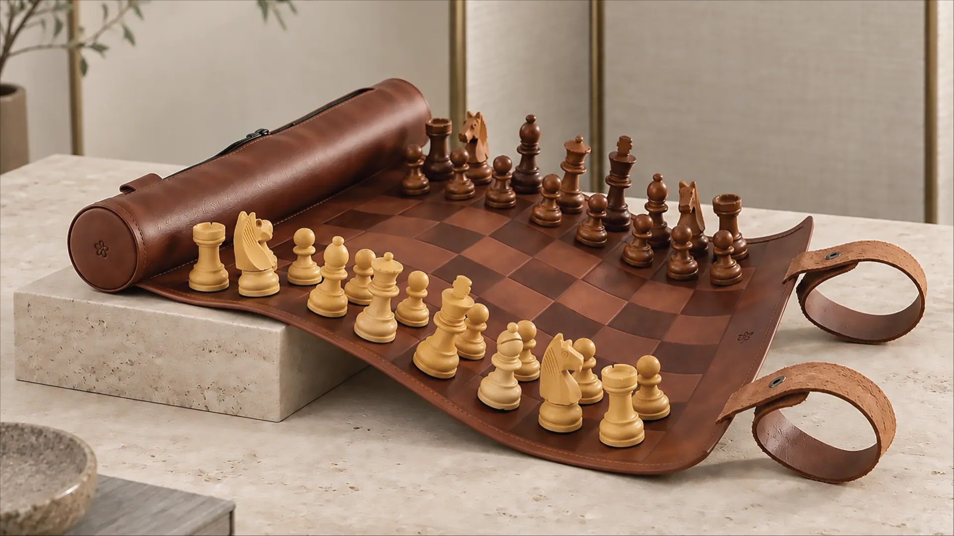 Melia Games roll-up leather chess set